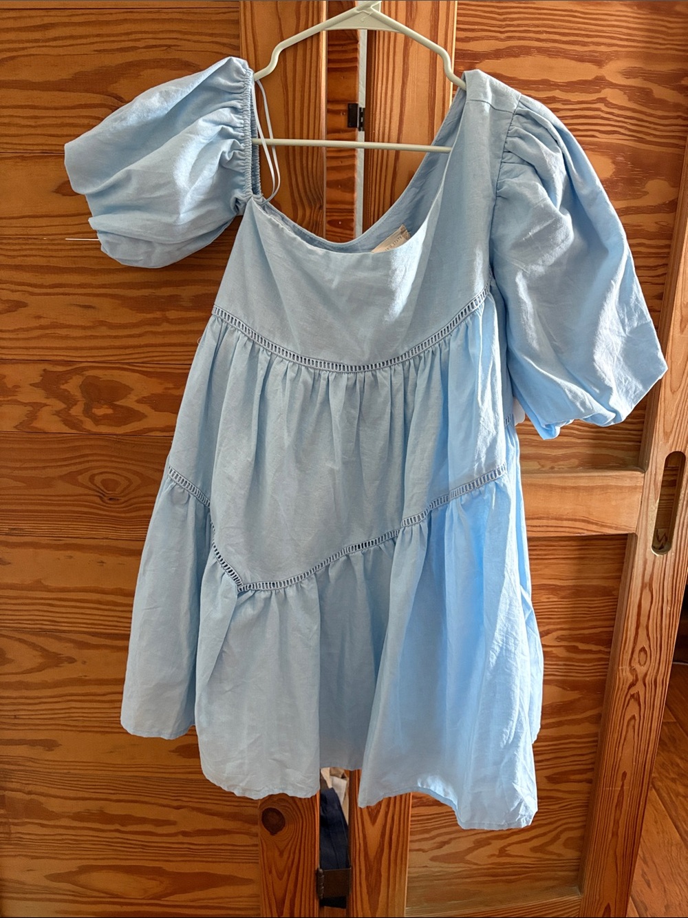 Altar'd State Light Blue Puff Sleeve Tiered Dress